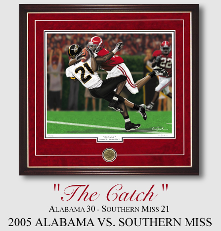 Framed Daniel Moore Alabama Football Prints Alabama Football Tyrone Prothro Print The Catch By Greg Gamble Framed