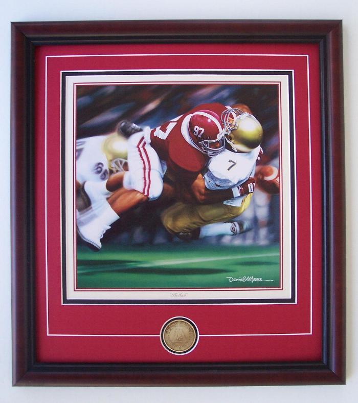 Framed Daniel Moore Alabama Football Prints - The Sack framed with coin #2